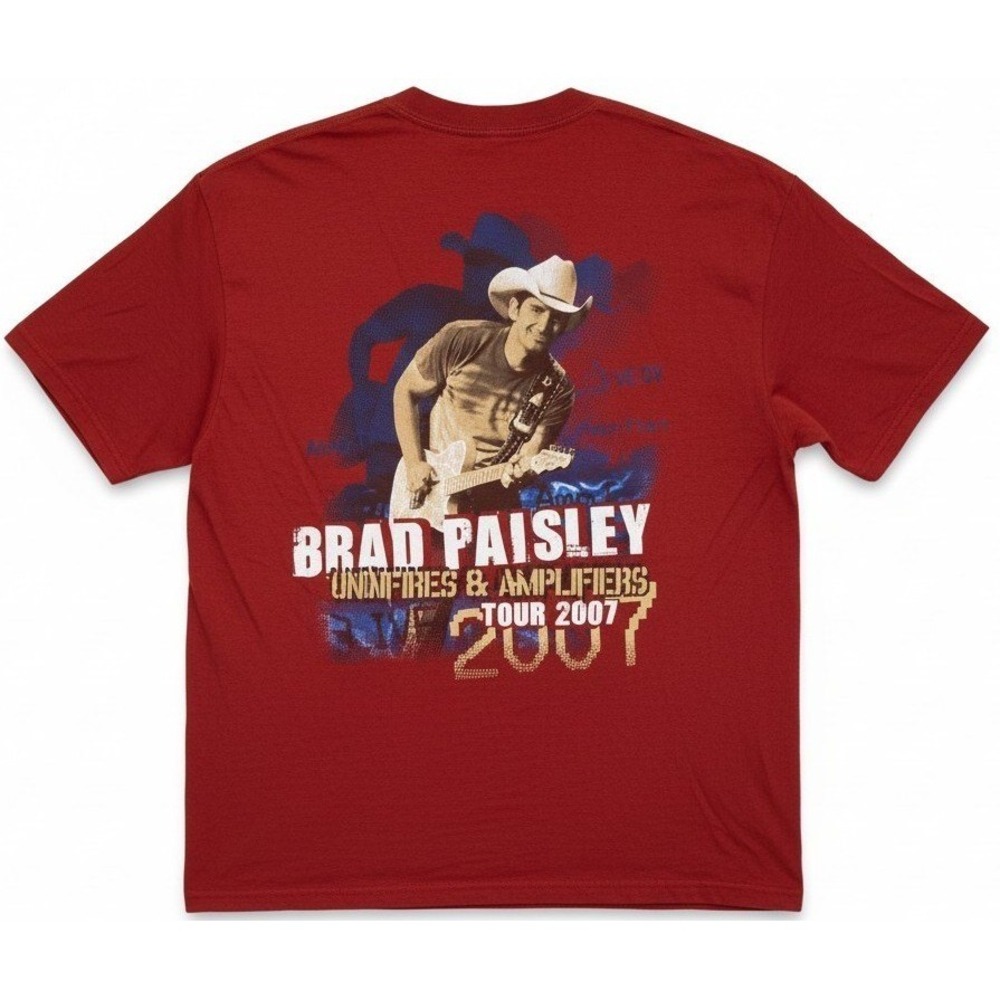 Brad Paisley Bonfires & Amplifiers Tour 2007 Concert T-Shirt Men's Large Red